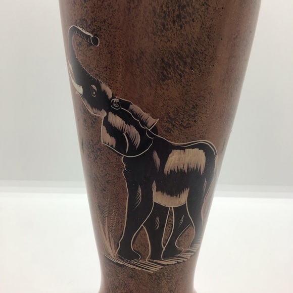 Vintage Hand Carved Soapstone African Vase Elephant Tree Nature - Picture 3 of 11